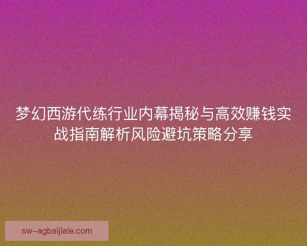 梦幻西游代练行业内幕揭秘与高效赚钱实战指南解析风险避坑策略分享